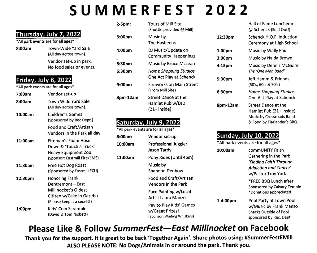 Summerfest 2022 Schedule